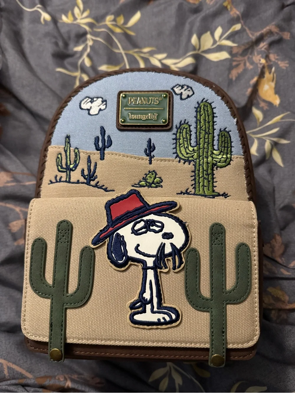 Loungefly Peanuts Snoopy Desert Cactus Mini Backpack - Tan, Green, Blue, Red